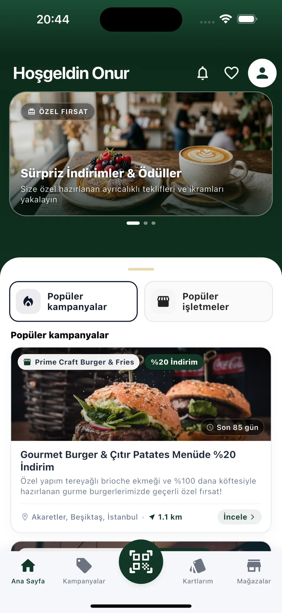trinQ ana sayfa: yakındaki işletmeler ve aktif kampanyalar listesi